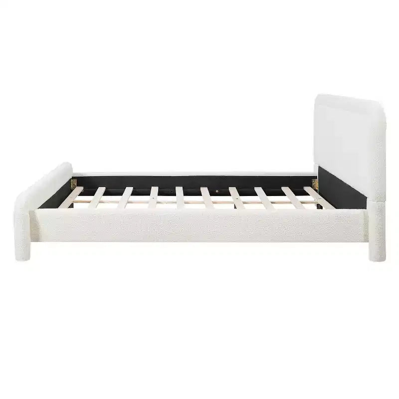 ModernLuxe Queen/King Size Upholstered Platform Bed with Curved Headboard, Solid Bed Frame, No Box Spring Needed, White