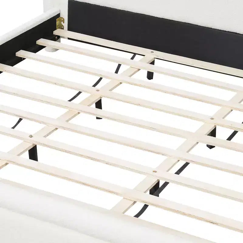 ModernLuxe Queen/King Size Upholstered Platform Bed with Curved Headboard, Solid Bed Frame, No Box Spring Needed, White