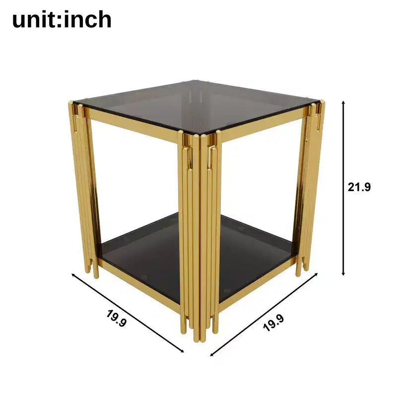 Whisen 3-Piece Modern Coffee Table & End Table Set with Tempered Glass Top & Asymmetrical Metal Base