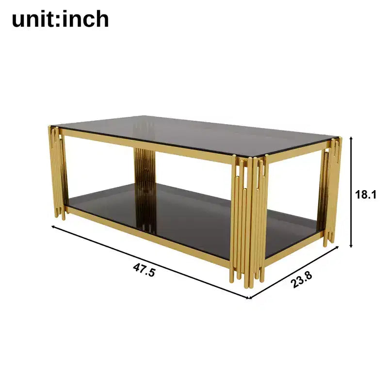 Whisen 3-Piece Modern Coffee Table & End Table Set with Tempered Glass Top & Asymmetrical Metal Base