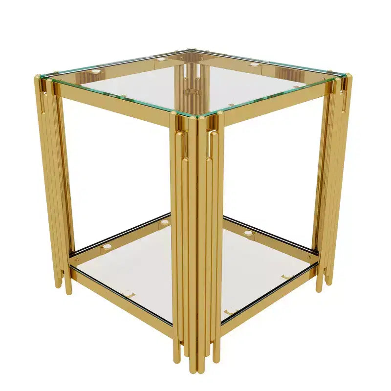 Whisen 3-Piece Modern Coffee Table & End Table Set with Tempered Glass Top & Asymmetrical Metal Base
