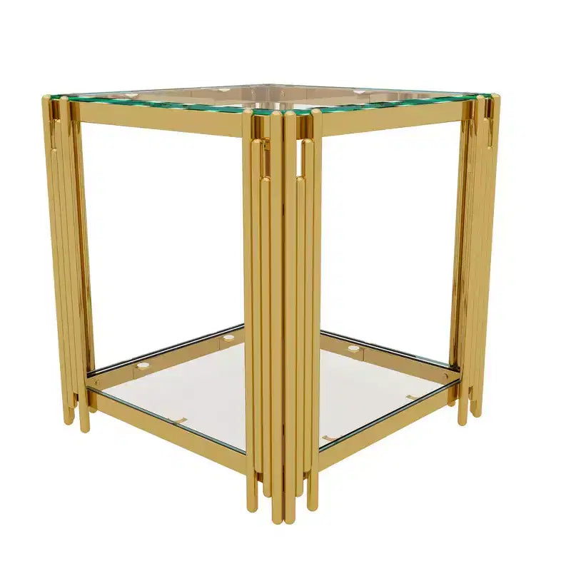 Whisen 3-Piece Modern Coffee Table & End Table Set with Tempered Glass Top & Asymmetrical Metal Base