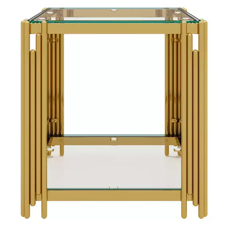 Whisen 3-Piece Modern Coffee Table & End Table Set with Tempered Glass Top & Asymmetrical Metal Base