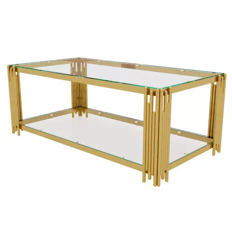 Whisen 3-Piece Modern Coffee Table & End Table Set with Tempered Glass Top & Asymmetrical Metal Base