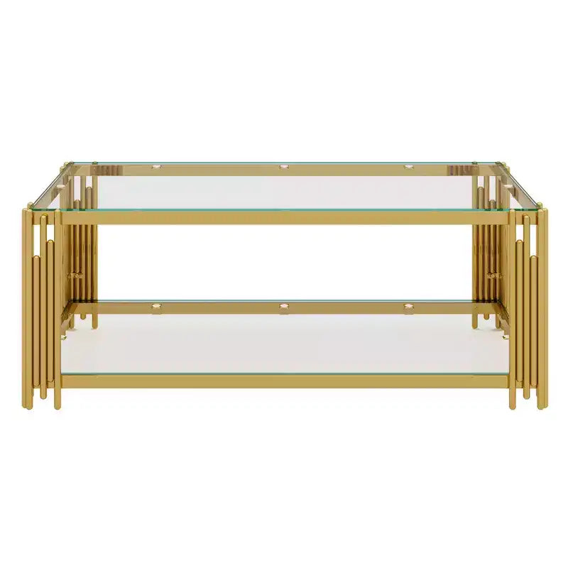 Whisen 3-Piece Modern Coffee Table & End Table Set with Tempered Glass Top & Asymmetrical Metal Base
