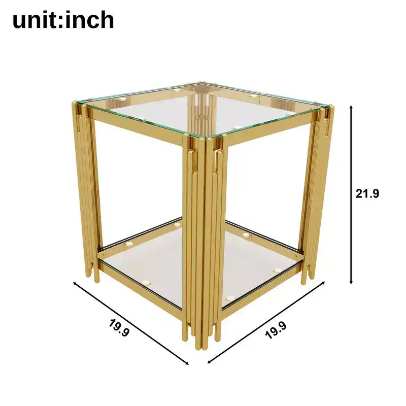 Whisen 3-Piece Modern Coffee Table & End Table Set with Tempered Glass Top & Asymmetrical Metal Base