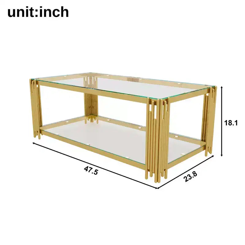 Whisen 3-Piece Modern Coffee Table & End Table Set with Tempered Glass Top & Asymmetrical Metal Base