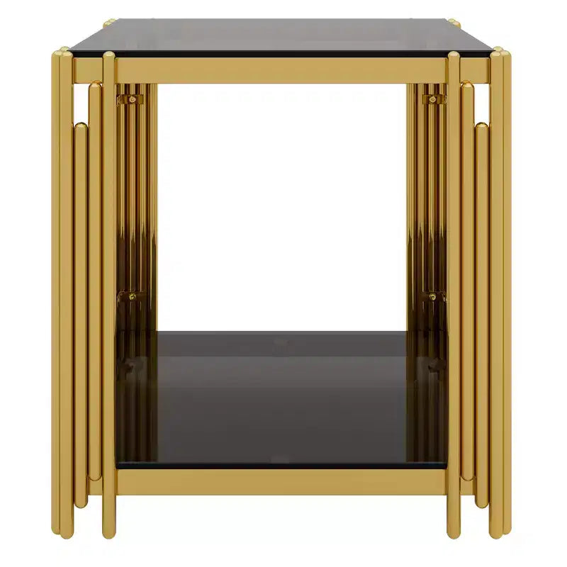 Whisen 3-Piece Modern Coffee Table & End Table Set with Tempered Glass Top & Asymmetrical Metal Base