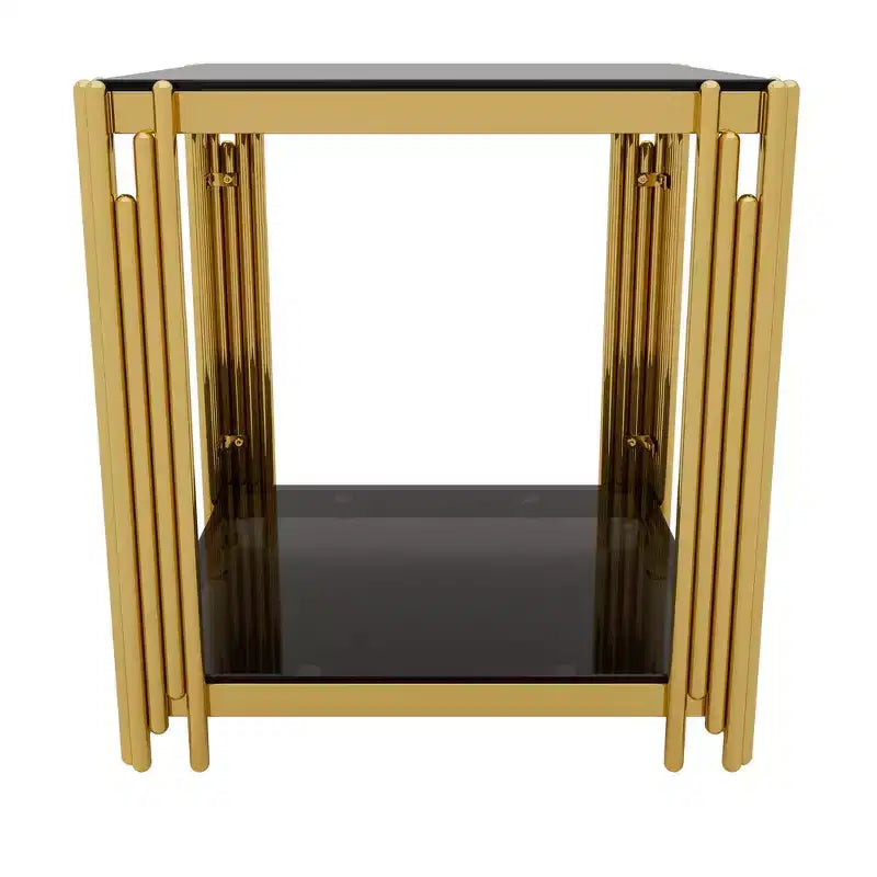 Whisen 3-Piece Modern Coffee Table & End Table Set with Tempered Glass Top & Asymmetrical Metal Base