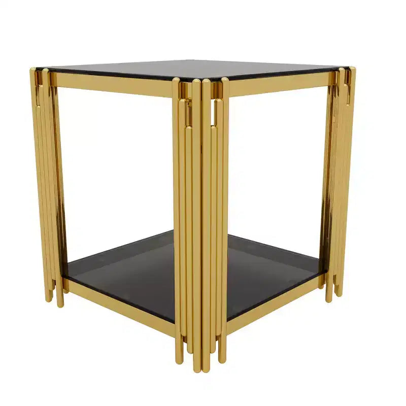 Whisen 3-Piece Modern Coffee Table & End Table Set with Tempered Glass Top & Asymmetrical Metal Base