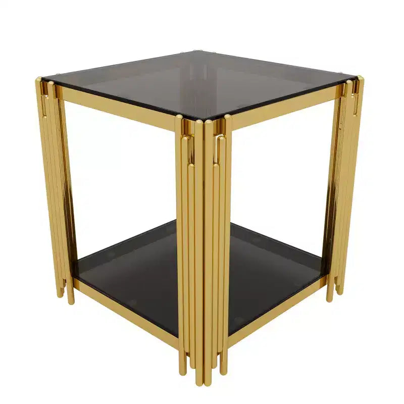 Whisen 3-Piece Modern Coffee Table & End Table Set with Tempered Glass Top & Asymmetrical Metal Base