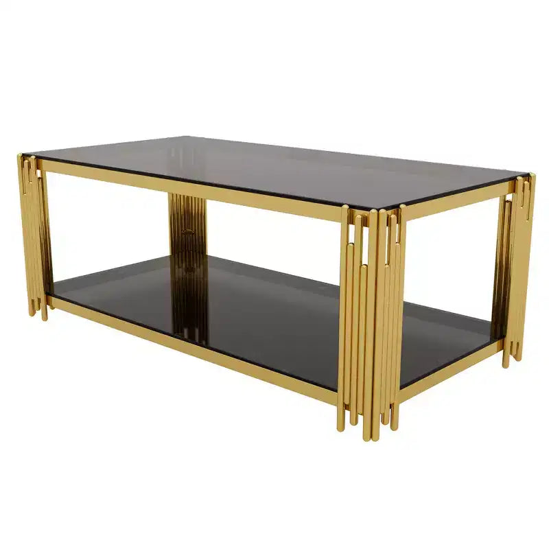 Whisen 3-Piece Modern Coffee Table & End Table Set with Tempered Glass Top & Asymmetrical Metal Base