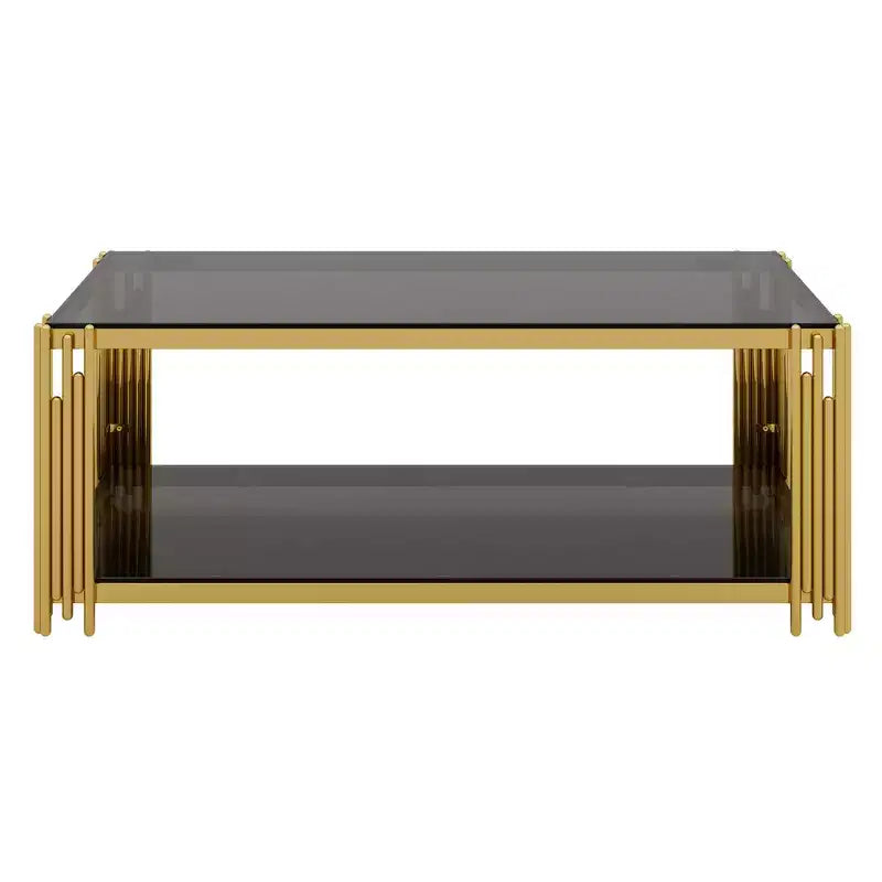 Whisen 3-Piece Modern Coffee Table & End Table Set with Tempered Glass Top & Asymmetrical Metal Base