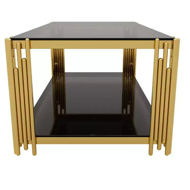 Whisen 3-Piece Modern Coffee Table & End Table Set with Tempered Glass Top & Asymmetrical Metal Base
