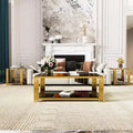 Whisen 3-Piece Modern Coffee Table & End Table Set with Tempered Glass Top & Asymmetrical Metal Base