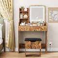 Vanity Desk with Mirror, Small Makeup Vanity Table Set with Storage Drawers & Chair, 3 Lighting Modes, Dressing Table for Women Girls