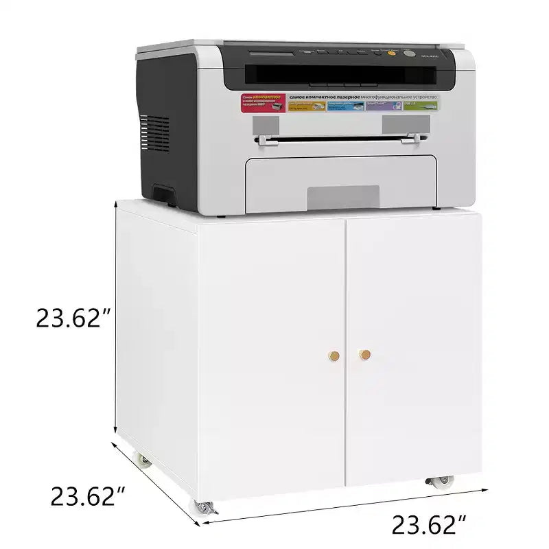 Steel Double-Door Printer Cabinet with Lockable Casters, Modern Storage Organizer
