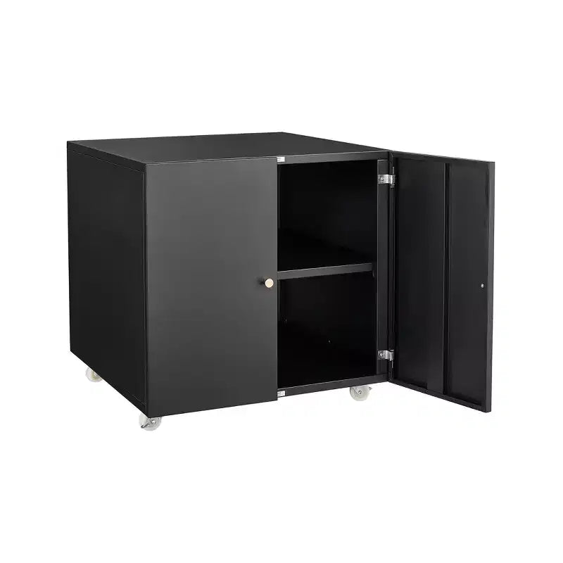 Steel Double-Door Printer Cabinet with Lockable Casters, Modern Storage Organizer