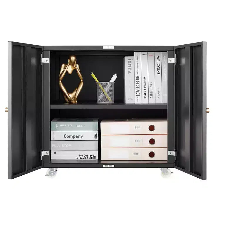 Steel Double-Door Printer Cabinet with Lockable Casters, Modern Storage Organizer
