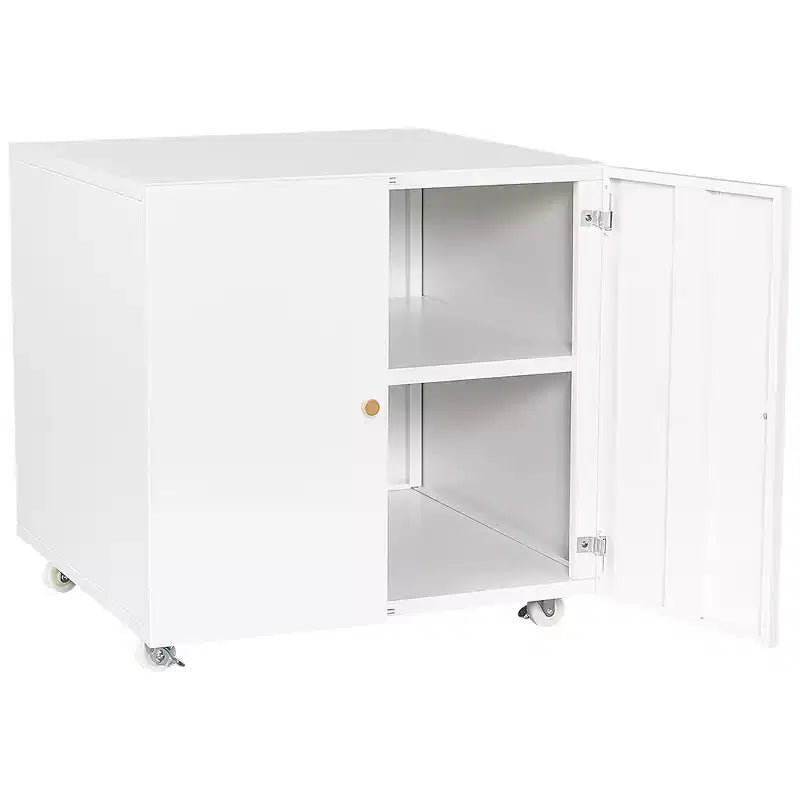 Steel Double-Door Printer Cabinet with Lockable Casters, Modern Storage Organizer