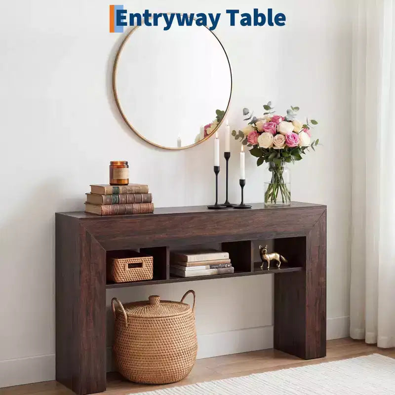 Console de 160 cm de long pour entrée avec étagères de rangement supplémentaires, table de canapé de ferme, table de couloir pour salon, entrée, foyer