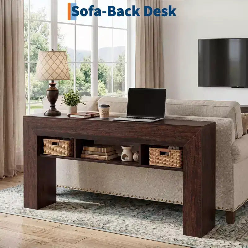 Console de 160 cm de long pour entrée avec étagères de rangement supplémentaires, table de canapé de ferme, table de couloir pour salon, entrée, foyer