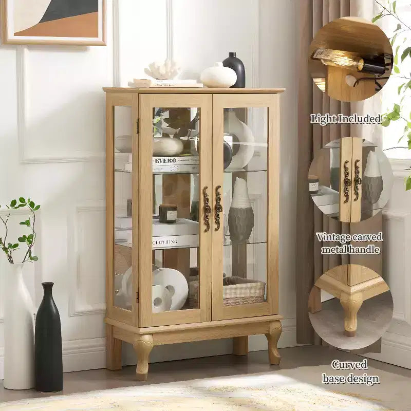 MAYEERTY Kitchen Pantry Cabinet Solid Wood 4 Adjustable Shelves Enclosed Doors
