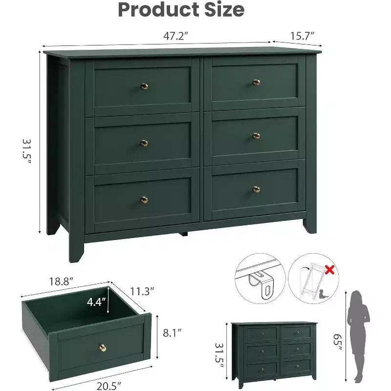 Commode à 6 tiroirs profonds, commodes modernes en bois, pour entrée, salon