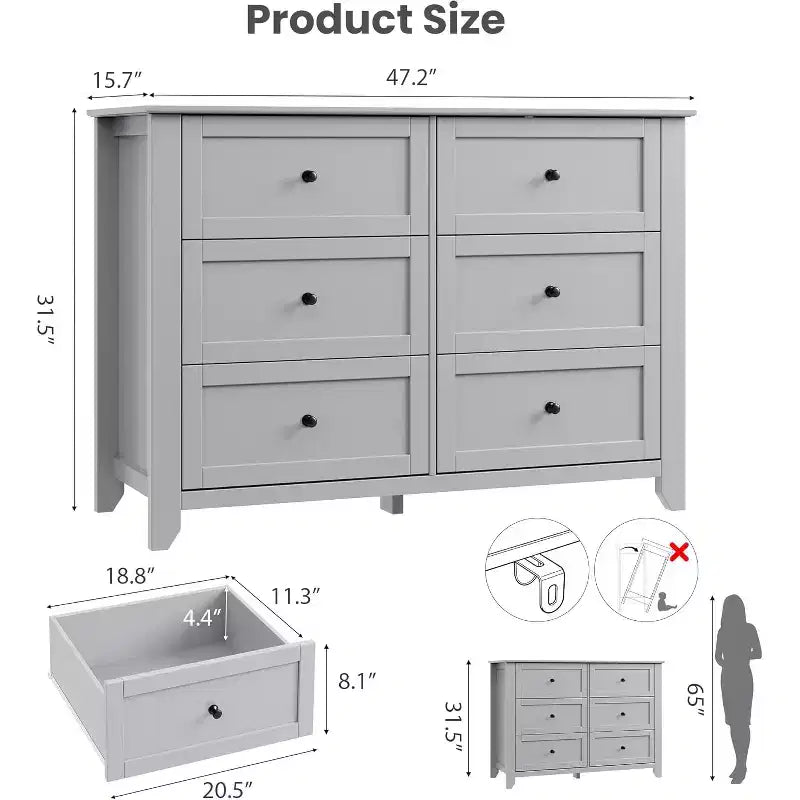 Commode à 6 tiroirs profonds, commodes modernes en bois, pour entrée, salon