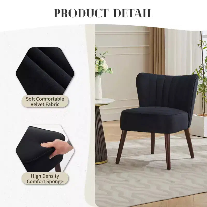 Modern Accent Chair Set of 2 Mid-Century, Velvet Upholstered Chair with Thick Cushion, Living Room Bedroom Home Decor