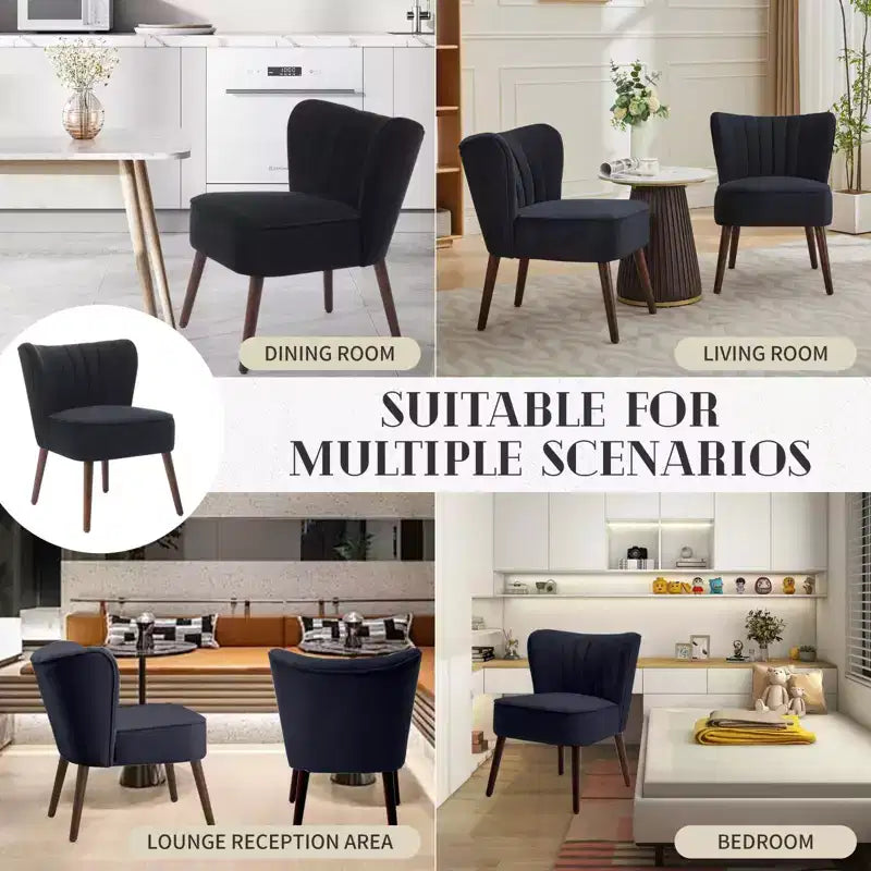 Modern Accent Chair Set of 2 Mid-Century, Velvet Upholstered Chair with Thick Cushion, Living Room Bedroom Home Decor