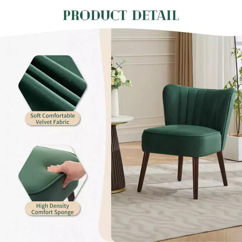 Modern Accent Chair Set of 2 Mid-Century, Velvet Upholstered Chair with Thick Cushion, Living Room Bedroom Home Decor