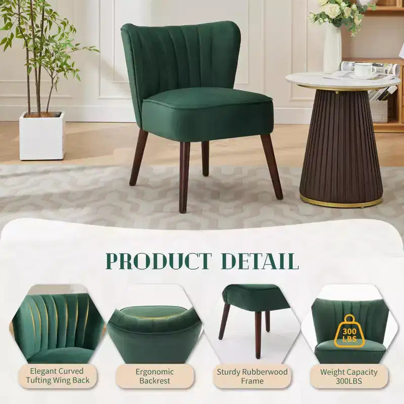 Modern Accent Chair Set of 2 Mid-Century, Velvet Upholstered Chair with Thick Cushion, Living Room Bedroom Home Decor