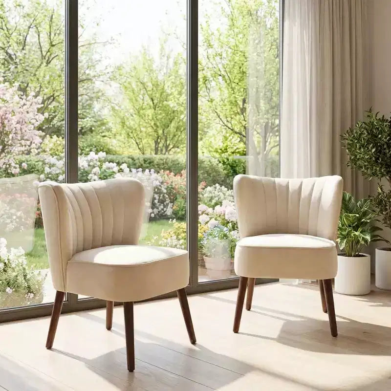 Modern Accent Chair Set of 2 Mid-Century, Velvet Upholstered Chair with Thick Cushion, Living Room Bedroom Home Decor