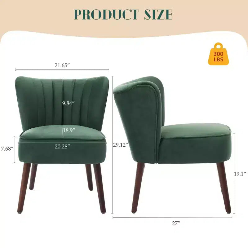 Modern Accent Chair Set of 2 Mid-Century, Velvet Upholstered Chair with Thick Cushion, Living Room Bedroom Home Decor