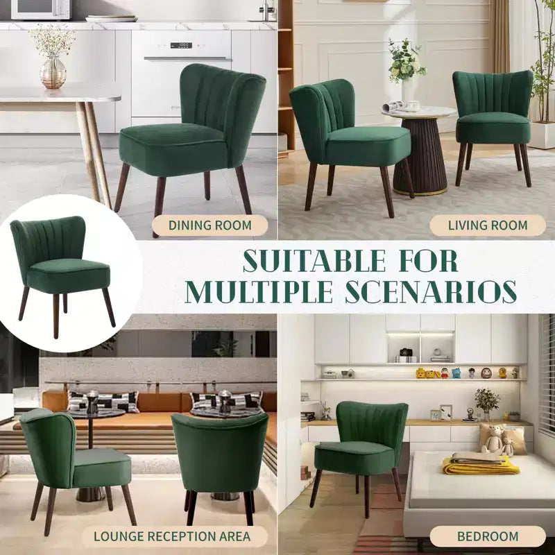Modern Accent Chair Set of 2 Mid-Century, Velvet Upholstered Chair with Thick Cushion, Living Room Bedroom Home Decor
