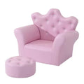 Kids Princess Sofa Chair with Crown Backrest and Matching Footstool Pink