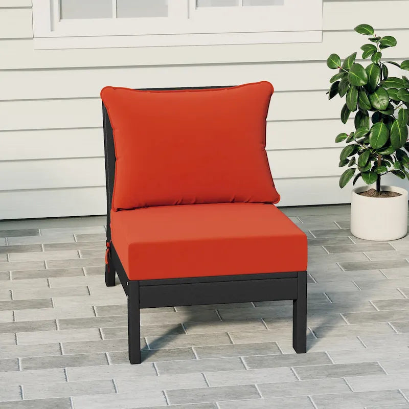 Polytrends Birchwood All Weather HDPE Outdoor Patio Deep Seating Black Armless Chair With Cushions (1-Piece)