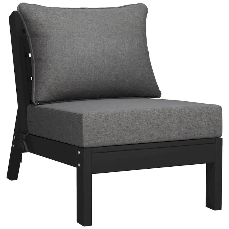 Polytrends Birchwood Sedia senza braccioli da esterno per patio con seduta profonda in HDPE per tutte le stagioni, nera con cuscini (1 pezzo)