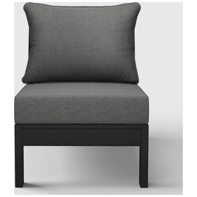 Polytrends Birchwood Sedia senza braccioli da esterno per patio con seduta profonda in HDPE per tutte le stagioni, nera con cuscini (1 pezzo)