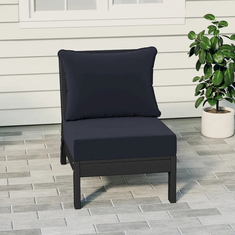 Polytrends Birchwood Sedia senza braccioli da esterno per patio con seduta profonda in HDPE per tutte le stagioni, nera con cuscini (1 pezzo)