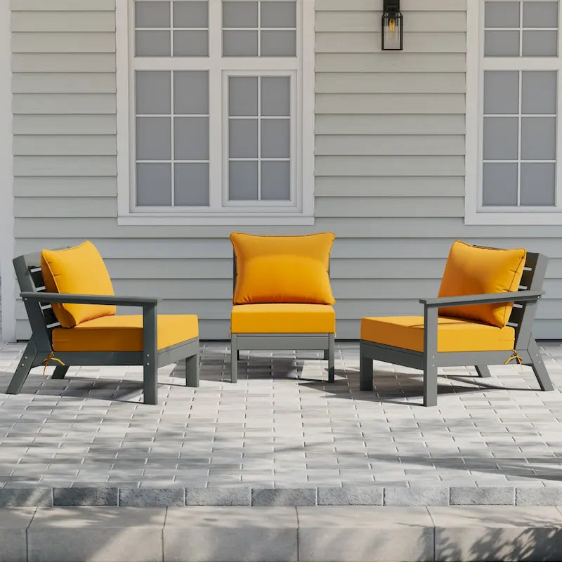 Polytrends Birchwood Divano da esterno a tre posti in HDPE resistente alle intemperie con cuscini, grigio (3 pezzi)