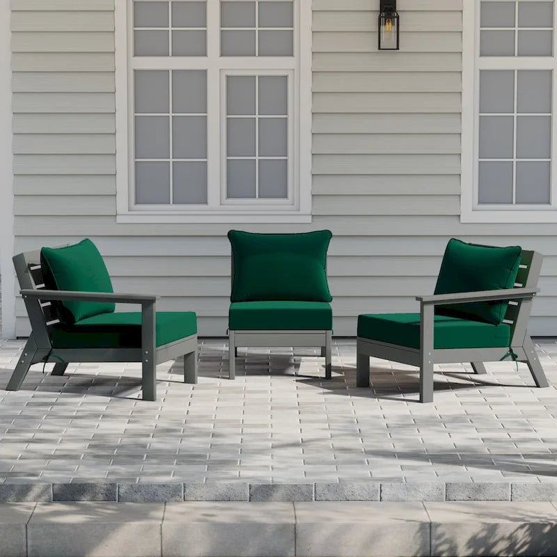 Polytrends Birchwood Divano da esterno a tre posti in HDPE resistente alle intemperie con cuscini, grigio (3 pezzi)