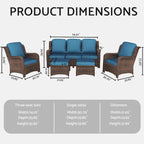 Set da conversazione componibile da esterno in rattan a 5 pezzi con divano a 3 posti, 2 sedie e pouf per patio o balcone