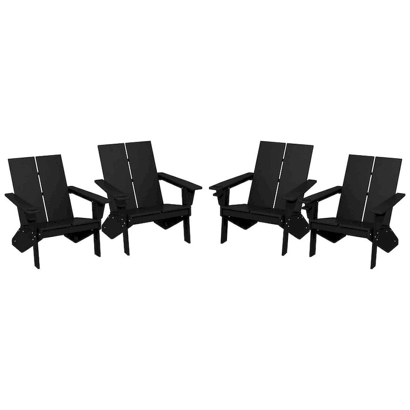 Polytrends Coastin Modern Poly Adirondack Chair (Set of 4), Black
