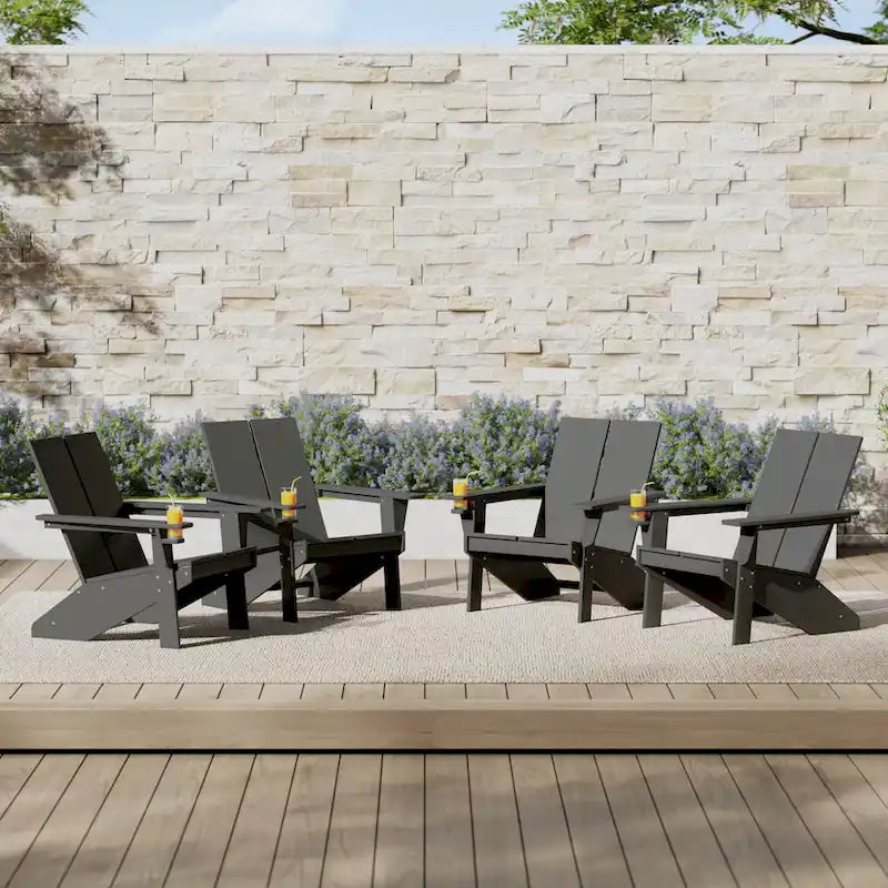 Polytrends Coastin Sedia Adirondack Moderna in Polietilene (Set di 4), Nero