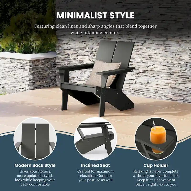 Polytrends Coastin Sedia Adirondack Moderna in Polietilene (Set di 4), Nero
