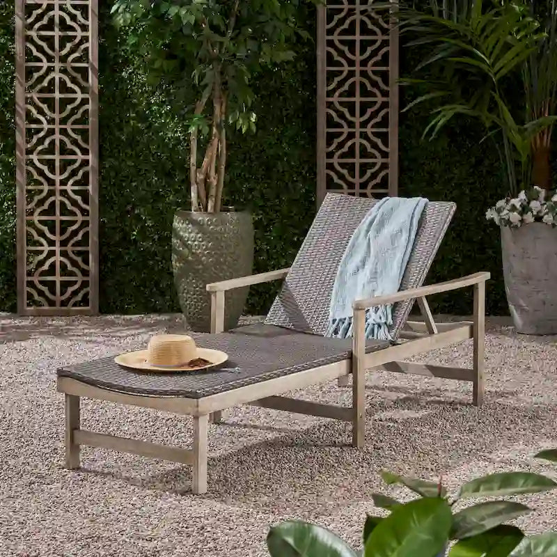 Hampton Wood + Wicker Chaise Lounge