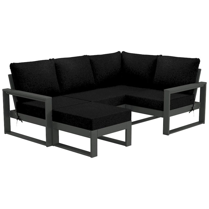 Set da salotto profondo Polytrends Endless Patio 5 pezzi con pouf con struttura grigia