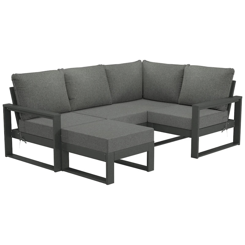 Set da salotto profondo Polytrends Endless Patio 5 pezzi con pouf con struttura grigia